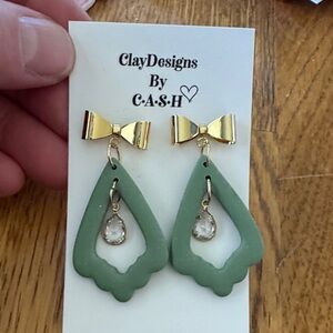 Green and Gold Teardrop Earrings